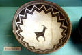 Mimbres Mongollon native pottery bowl with goat or sheep from southern New Mexico at Mesa Verde Museum. CO.