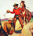 Two Men One Horse, Canteen painting by Arthur Roy Mitchell at A.R. Mitchell Museum of Western Art. Trinidad, CO