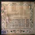 Sampler with Griswold family names & dates at Thomas Griswold House. Guilford, CT.
