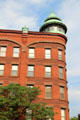 Corner Tower of Linden Building with Romanesque Revival brickwork. Hartford, CT