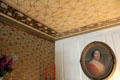 South parlor wallpaper & portrait of family member Mary Sheldon at Butler-McCook House Museum. Hartford, CT.
