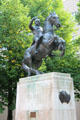 Memorial statue to Revolutionary War patriot General Casimir Pulaski beside Butler-McCook House Museum. Hartford, CT.