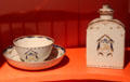 Chinese porcelain tea caddy, cup & saucer owned by Patty Olcott Butler with his initials at Butler-McCook House Museum. Hartford, CT.