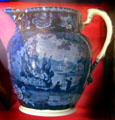 Earthenware commemorative pitcher showing George Washington's monument from Staffordshire, England at Connecticut Historical Society. Hartford, CT.