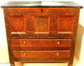 Joined chest with drawers with initials of Mary Sheldon from Northampton, MA at Windsor Historical Society Museum. Windsor, CT.