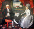 Painting of Oliver Ellsworth, framer of United States Constitution, & wife Abigail Wolcott with their house in window by Ralph Earle at Oliver Ellsworth Homestead Museum. Windsor, CT.