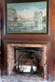 Original parlor fireplace with painted landscape at Phelps-Hathaway House. Suffield, CT.