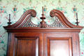Swans neck pediment over drop front desk at Phelps-Hathaway House. Suffield, CT.