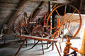 Collection of spinning wheels in attic at Joseph Webb House. Wethersfield, CT.