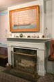 Parlor fireplace with ship painting at Deep River Museum. Deep River, CT.