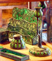 Green glass & brass desk set at Gillette Castle State Park. East Haddam, CT