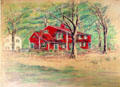 Drawing of the Thankful Arnold House when it was The Red House. Haddam, CT.