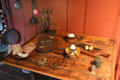 Kitchen work table with utensils at Thankful Arnold House. Haddam, CT.