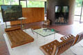 Sitting area with fireplace in Philip Johnson Glass House. New Canaan, CT.