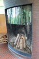 Fireplace with glass shield at Philip Johnson Glass House. New Canaan, CT.