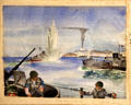 Lighter Water on Horizon Ocean Battle painting by H.M. Vestal at U.S. Coast Guard Museum. New London, CT.