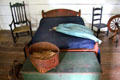 Glazed wool calamanco quilt in blue at Joshua Hempstead House. New London, CT.