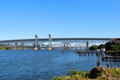 Interstate highway & rail bridge over Thames River as seen from Groton. Groton, CT.