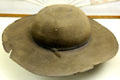Felt brimmed hat worn by Jospeh Moxley, Sr. when killed at British massacre of Fort Griswold at Monument House Museum. Groton, CT.