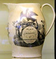 Commemorative creamware pitcher of Peace, Plenty & Independence at Monument House Museum. Groton, CT.