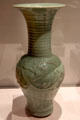 Chinese ceramic stoneware with green glaze trumpet-mouthed vase at Yale University Art Gallery. New Haven, CT.