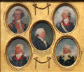 Miniature portraits of Otho Holland Williams, Thomas Pinckney, John Rutledge, Charles Cotesworth Pinckney, & William Moultrie by John Trumbull at Yale University Art Gallery. New Haven, CT.