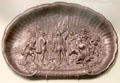 Souvenir cast iron dresser tray with scene of landing of Columbus from Chicago World Columbian Exposition at Knights of Columbus Museum. New Haven, CT.
