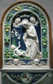Glazed terracotta Adoration of the Child by Andrea della Robbia of Florence at National Gallery of Art. Washington, DC