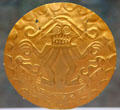 Coclé gold disk with god Sibu figure from Costa Rica at Dumbarton Oaks Museum. Washington, DC.