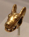 Mixtec gold canid head bead from Mexico at Dumbarton Oaks Museum. Washington, DC.
