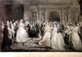 Lady Washington's Reception engraving after painting by Daniel Huntington at DAR Memorial Continental Hall. Washington, DC.