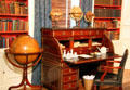 Roll top desk made by Joseph Stockel of Paris plus collection of globes in Michigan period library at DAR Memorial Continental Hall. Washington, DC.