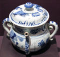 Tin-glazed earthenware posset pot for milk curdled with wine at DAR Memorial Continental Hall Museum. Washington, DC.
