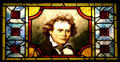 American painted stained glass window with Beethoven at Lightner Museum. St Augustine, FL.