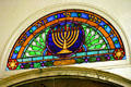 Menorah stained-glass window in Jewish Museum of Florida. Miami Beach, FL.