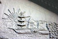 Side-wheeler steamboat detail of Florida state seal in pediment of old State Capitol. Tallahassee, FL.