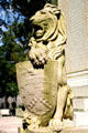 Lion with shield on the base of Oglethorpe Monument by artist Daniel Chester French & architect Henry Bacon. Savannah, GA.