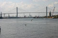 Talmadge Memorial Bridge over Savannah River & port facilities. Savannah, GA.