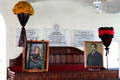 Feather standard in royal box memorializing Hawaiian royalty at Kawaiaha'o Church. Honolulu, HI.