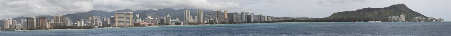 Panorama of Waikiki from Prince Hotel to Diamond Head volcanic cone.
