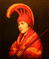 Man wearing feather cloak & helmet painting attrib. to Rembrandt Peale at Bishop Museum. Honolulu, HI.