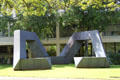 Fourth Sign sculpture by Tony Smith & Art Building at University of Hawai'i. Honolulu, HI.