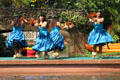 Hawaiian dancers in Rainbows of Paradise show at Polynesian Cultural Center. Laie, HI.