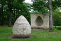 Stone sculpture beside Des Moines Art Center. Des Moines, IA.