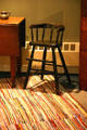 High chair perhaps used for Herbert Hoover displayed at Hoover National Historic Site. West Branch, IA.