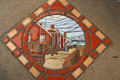 Sidewalk tile mural of Railroad Depot & Bridges. Clinton, IA.