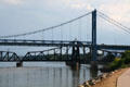 US 30 suspension bridge & Union Pacific railroad swing bridge over Mississippi River. Clinton, IA.