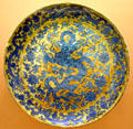 Chinese Ming dynasty porcelain plate with blue dragon at Art Institute of Chicago. Chicago, IL.