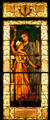 Stained glass window of Massachusetts Mothering the Coming Women of Liberty, Progress & Light from Women's Building of World's Columbian Exhibition at Stained Glass Museum. Chicago, IL.