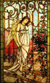 Stained glass window of Angel at Gates of Heaven from Philadelphia at Stained Glass Museum. Chicago, IL.